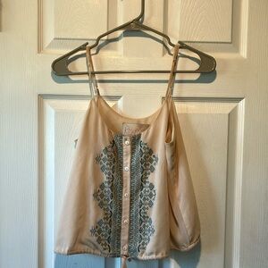 Embroidered Cream halter top Rory Beca small spaghetti strap boho revival